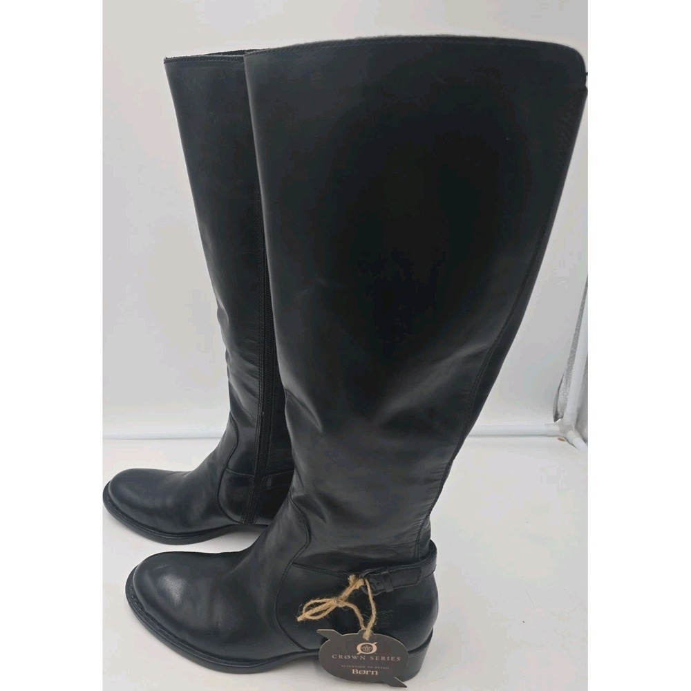 NWT Born Crown Womens Black Leather Knee High Equestrian Quiet Luxury Boots 8.5M - Picture 4 of 11